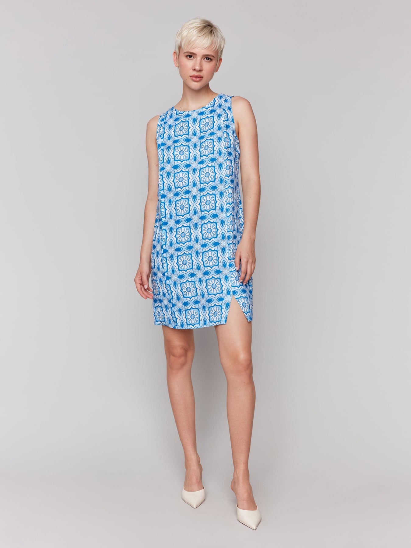Charlie B, Linen Printed Sleeveless Dress - CS3204 30 Church Women's Clothing Charlie B, Linen Printed Sleeveless Dress - CS3204 30 Church Women's Clothing